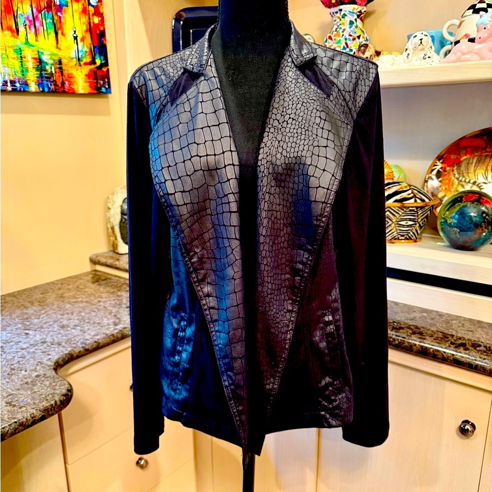 Chico's Black Crocodile Pattern Blazer